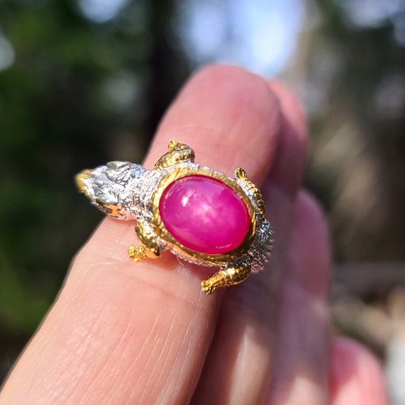 Star ๐ sapphire crocodile ๐ sterling & gold ring sz8 adjustable - Picture 5 of 7